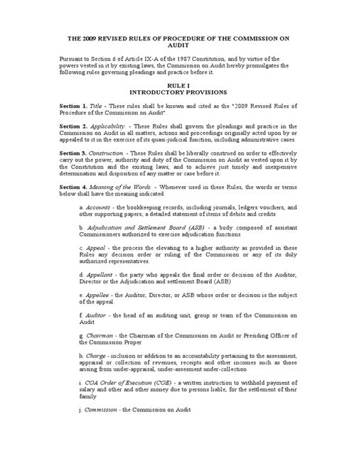 Revised Rules of Procedure of the Commission on Audit .